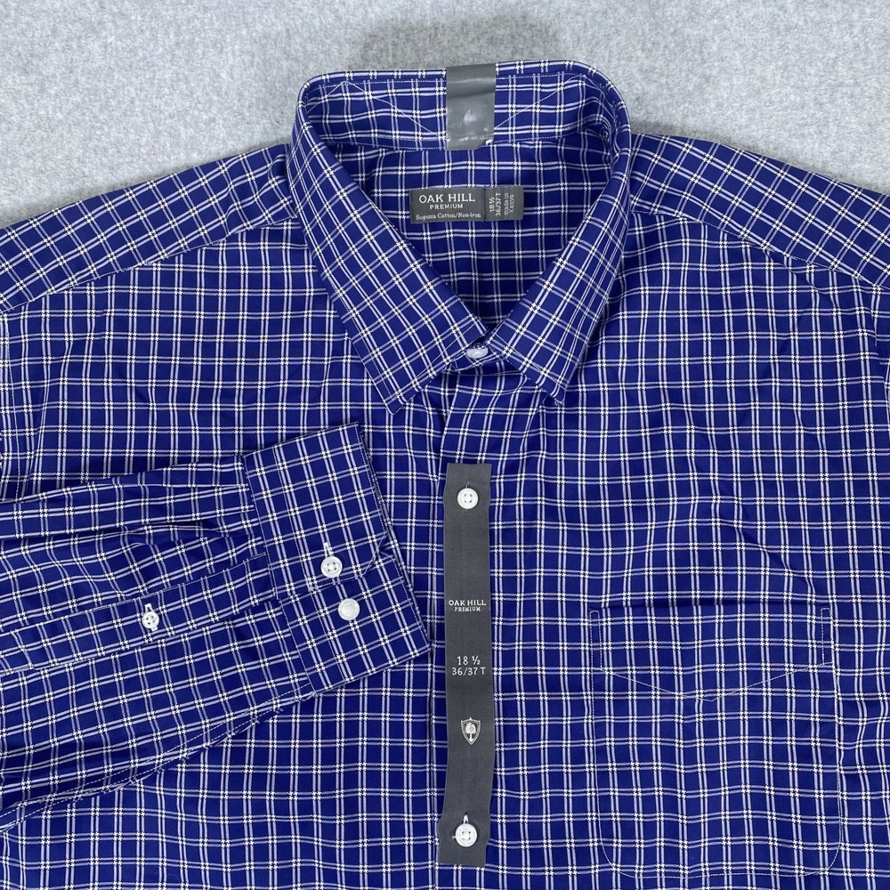 Oak Hill Button Down Shirt Mens 18.5 36/37T Navy Supima Cotton Non-Iron Check